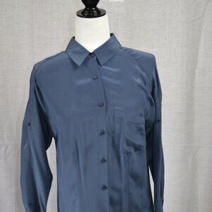 Three Dots Oversized Silk Button-Up Blouse - Small - Made in USA